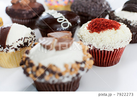 Decorated cupcakes on counter Decorated cupcakes on counter 7922273