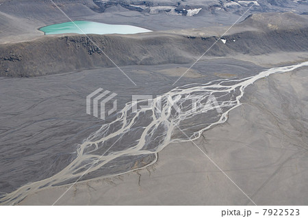 Iceland, glacial branching riverbed 7922523