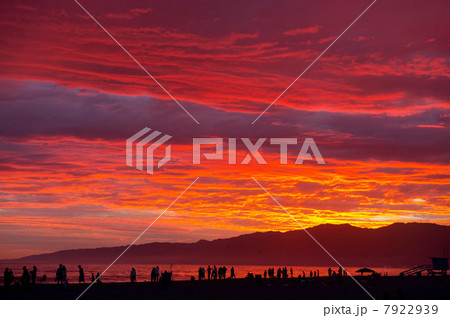 People on beach at sunset, santa monica, california, usa 7922939