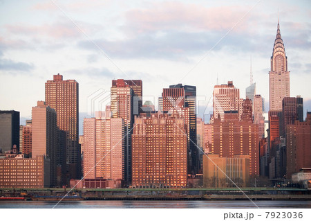 New York City skyline lit up at dusk New York City skyline lit up at dusk 7923036