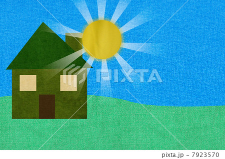 Sun shining over green coloured house 7923570