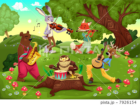 Musicians animals in the wood. 7926154