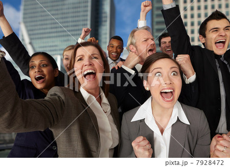 Businesspeople cheering with excitement Businesspeople cheering with excitement 7928472