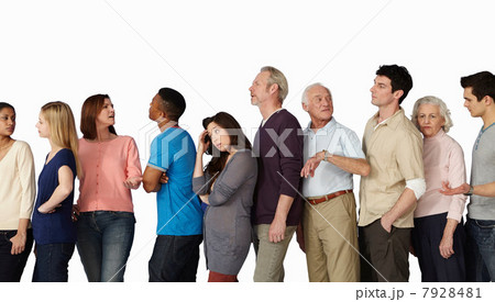 People in a queue, becoming impatient People in a queue, becoming impatient 7928481