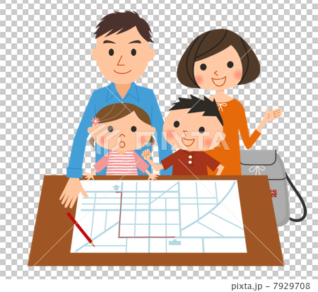 避難経路を確認する家族 7929708