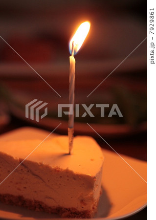 カットしたレアチーズケーキに刺したケーキキャンドル 7929861