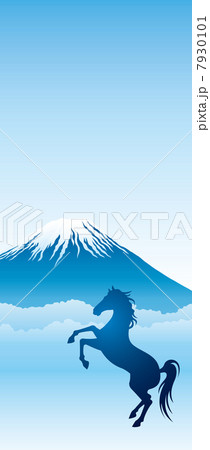 富士山　馬　青空　タテ 7930101