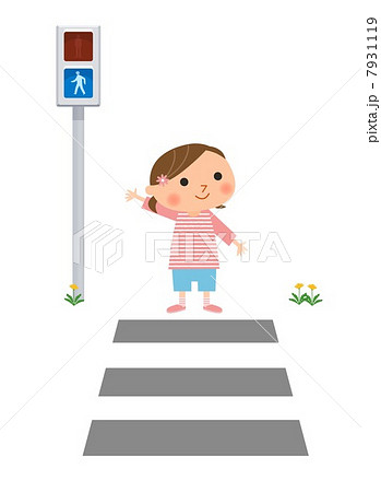 横断歩道を渡る女の子のイラスト素材