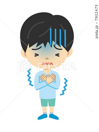 寒気を感じる男児のイラスト素材
