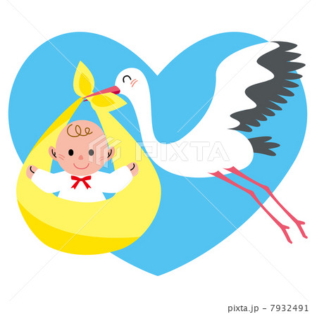 コウノトリ 赤ちゃんのイラスト素材