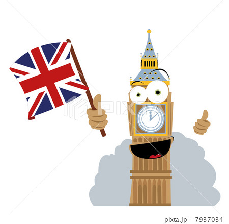 Funny Big Ben Holding A Flagのイラスト素材