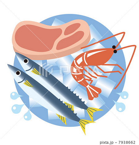 食品衛生 魚介類や精肉の迅速冷凍 のイラスト素材