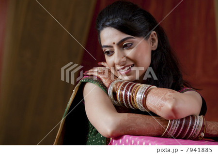 Front view of smiling young Indian bride Front view of smiling young Indian bride 7941885