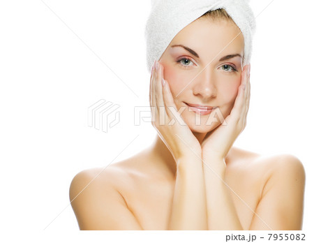 Beautiful young woman after shower. Isolated on white background 7955082