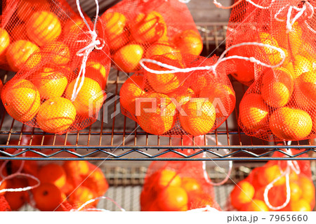 オレンジ色のネットに入った蜜柑 7965660