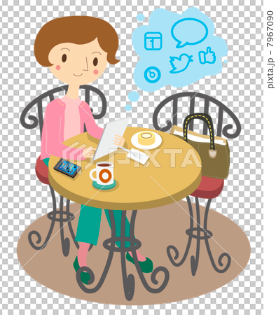 在咖啡館經營平板電腦終端的女士 7967090
