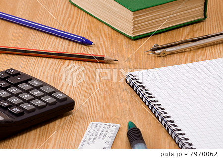 pens, pencil, ruler and book 7970062