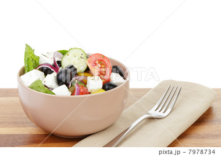 fresh greek salad in clay bowl 7978734