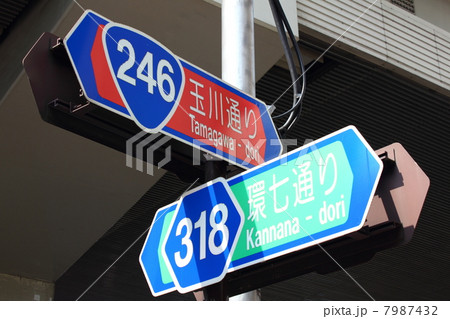 国道246号線と環七通りの交通標識 7987432