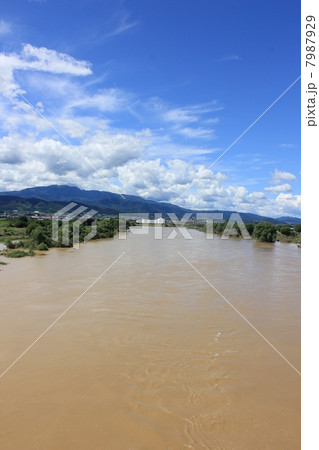 河北町の最上川　（記録的大雨の翌日） 7987929