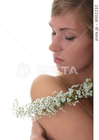 Beautiful woman with flowers isolated on white background 8002232