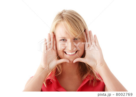 Casual caucasian young woman framing her face Casual caucasian young woman framing her face 8002769