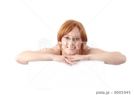 Young redhead woman with blank board Young redhead woman with blank board 8005945