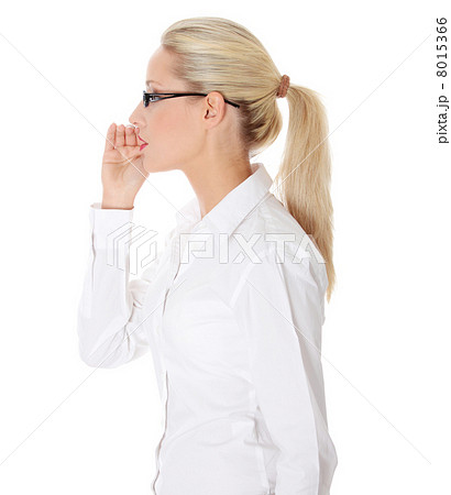 Young businesswoman talking gossip 8015366