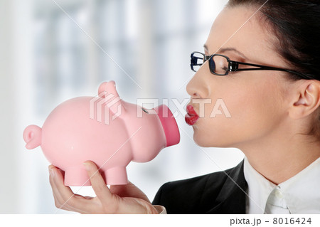 Woman Holding Piggy Bank Woman Holding Piggy Bank 8016424