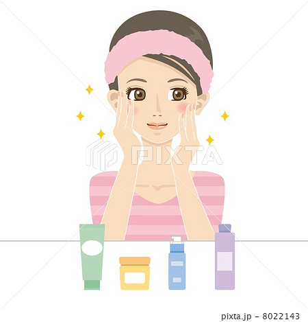 化粧水でパッティングをする女性のイラスト素材