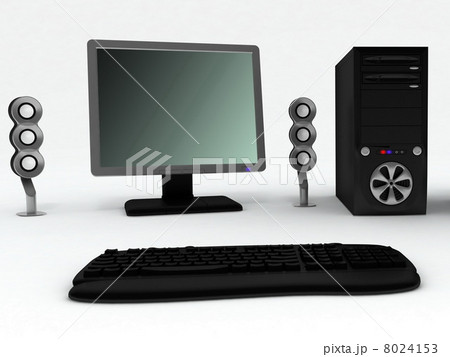 Black computer with speakers and mouse 8024153