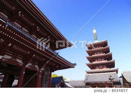 東京都・金龍山浅草寺の宝蔵門と五重塔 8034857