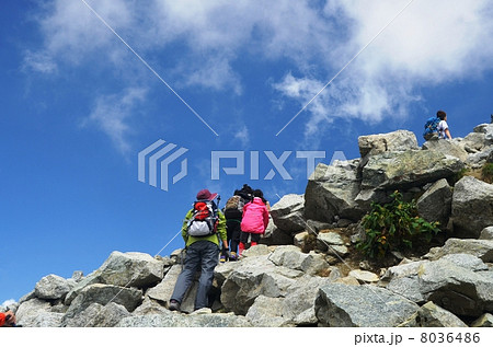 北アルプス立山の岩場を上る登山者 北アルプス立山の岩場を上る登山者 8036486