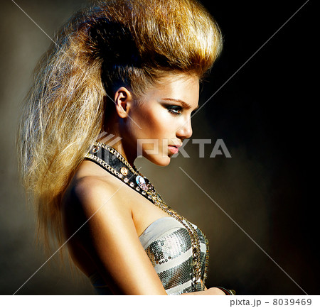 Fashion Rocker Style Model Girl Portrait. Hairstyle 8039469