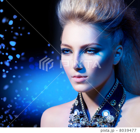 Fashion Rocker Style Model Girl Portrait. Hairstyle 8039477
