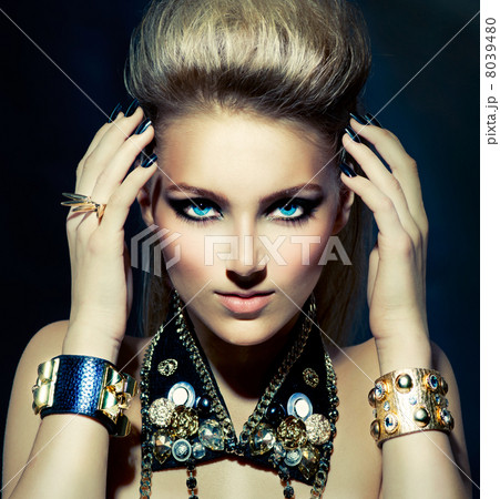 Fashion Rocker Style Model Girl Portrait. Hairstyle 8039480