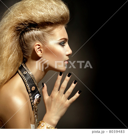 Fashion Rocker Style Model Girl Portrait. Hairstyle 8039483