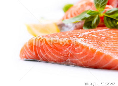 Salmon Raw Fillet. Red Fish isolated on a White Background 8040347
