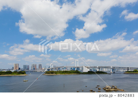 青空が広がるお台場海浜公園とレインボーブリッジ 青空が広がるお台場海浜公園とレインボーブリッジ 8042883