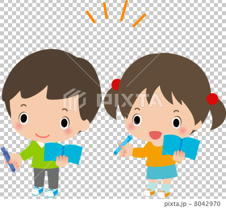 話を聞いてメモをとる男女の小学生 話を聞いてメモをとる男女の小学生 8042970