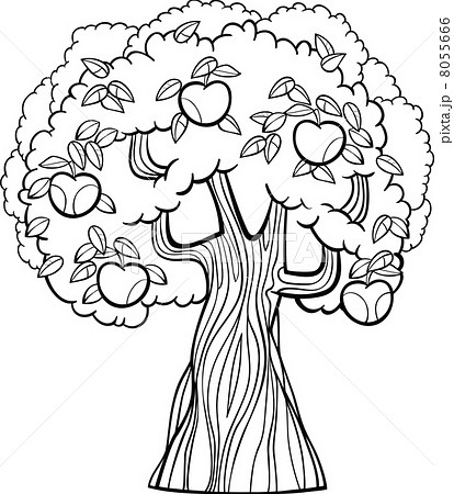 apple tree cartoon for coloring book - Stock Illustration [8055666] - PIXTA