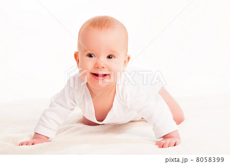 Happy cute baby on white background Happy cute baby on white background 8058399