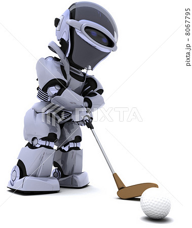 robot with club playing golf 8067795