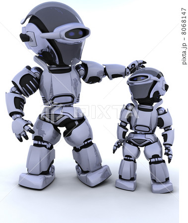cute robot cyborg with child cute robot cyborg with child 8068147