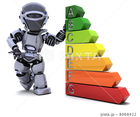 Robot with energy ratings sign Robot with energy ratings sign 8068412