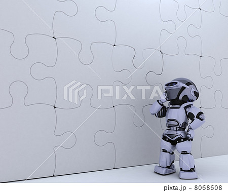 Robot with jigsaw puzzle business metaphor 8068608