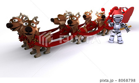 Robot withsleigh and reindeer Robot withsleigh and reindeer 8068798