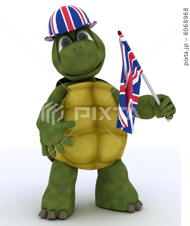 Tortoise in Union Jack Hat with Flag 8068968
