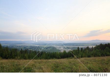 summer countryside river valley and sunset 8071130