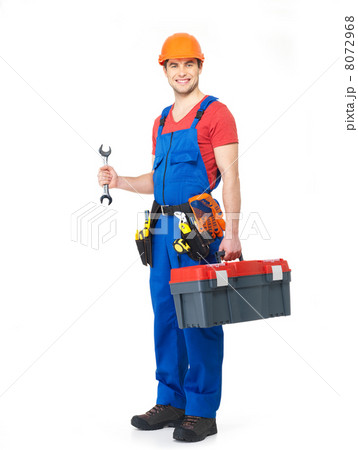 Worker with tools full portrait isolated 8072968